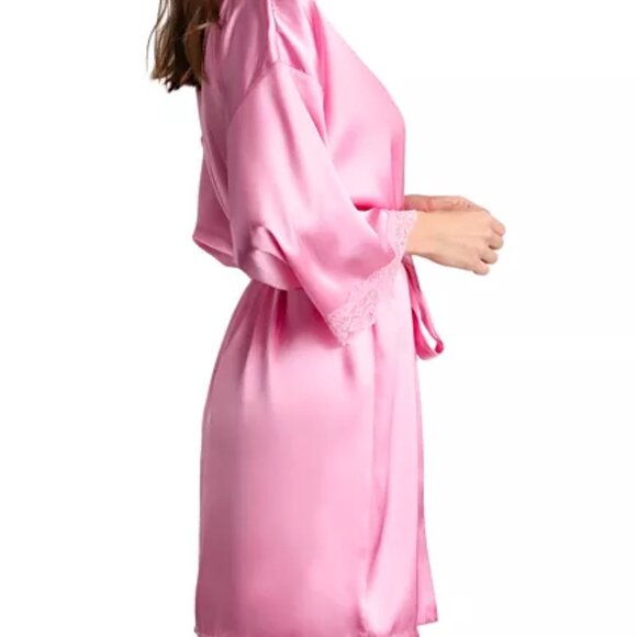 Linea Donatella Lacy Greer Solid Satin Robe Rose Brumeux NWT Sz S/M - Picture 5 of 9
